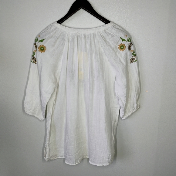 Wayan Natural Wear Embroidered 3/4 Sleeve Blouse White Flowy Bohemian Size L/XL - Picture 4 of 12